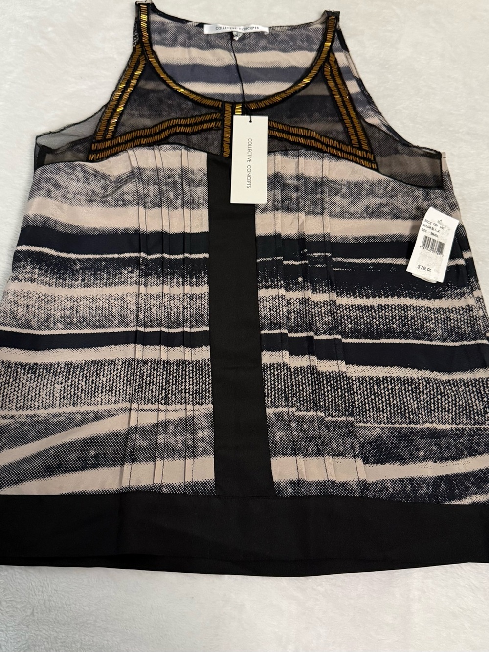 Collective Concepts Women Small Blouse NWT Black Taupe Sheer Mesh Sleeveless $79